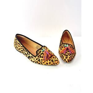 Hush Puppies Bounce Shoes Leopard Print Flats Women’s 8.5 Genuine Fur Tassel